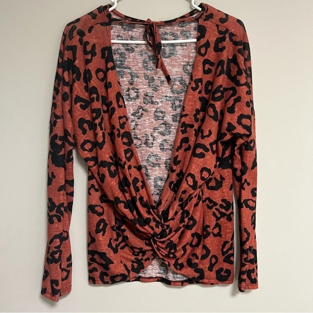 Lovely Melody Red Leopard Printed Cutout Back Sweater
